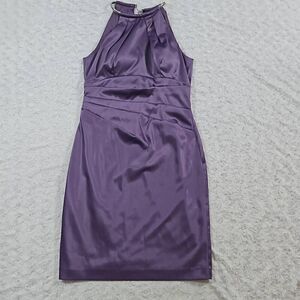 Eliza J Womens Size 8 Chain Strap Pleated Satin Cocktail Purple Dress Formal
